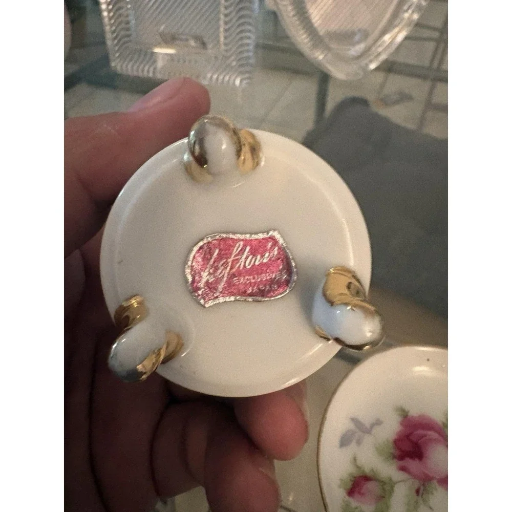 Vtg Lefton China Hand Painted Rose Mini Smoking Set Ashtray Creamer Japan